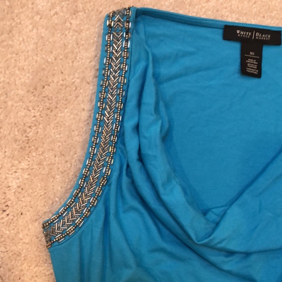 WHBM Blue Embellished Tank/Blouse, cowl neck - Picture 3 of 5